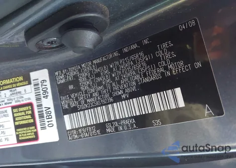 2008 Toyota Sienna Ce z USA, uszkodzony, nr VIN 5TDZK23C58S192396